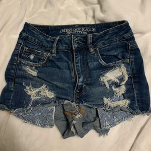 Dark Wash Jean Shorts with Rips
